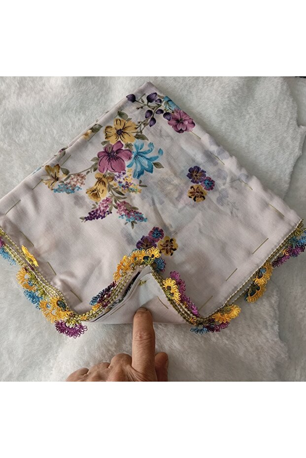 Handmade Needlework Writing, Scarf, Yemeni, Mevlit Cover, Head Cover, 4 Sides Embroidered, 100% Cotton, 100*100cm