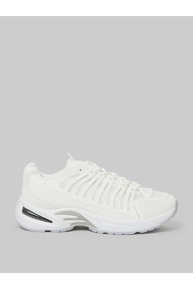 White Textured Sporty Sneakers