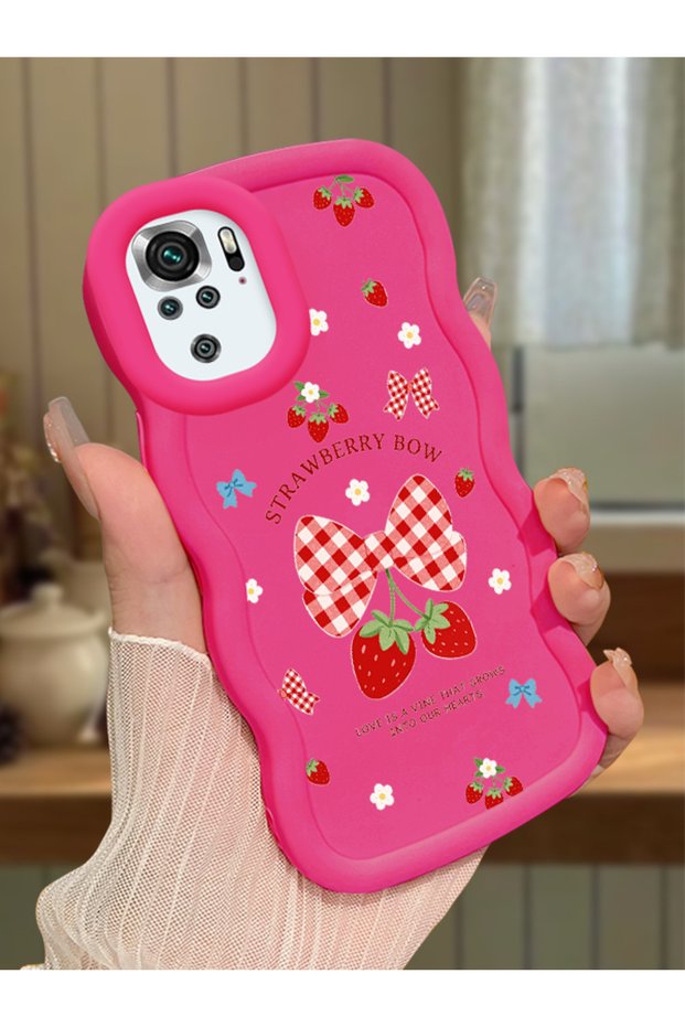 Redmi Note 10 4g Compatible Case Camera Protector Red Silicone Couple Phone Case Strawberry Pattern