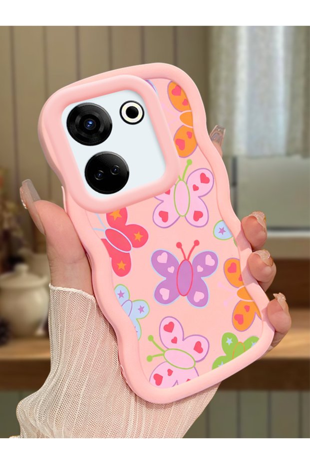 Tecno Camon 20 Compatible Case Camera Protector Pink Silicone Couple Phone Case Butterfly Pattern