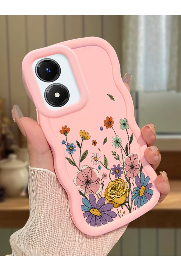 Vivo Y02S Compatible Case Camera Protector Pink Silicone Couple Phone Case Floral Pattern