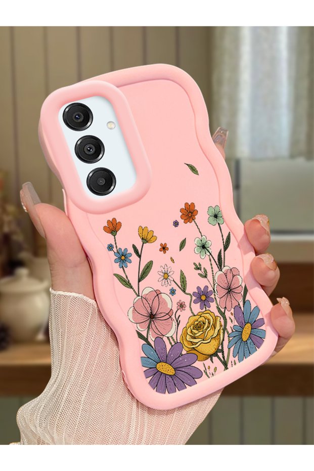 Samsung Galaxy A16 Compatible Case Camera Protector Pink Silicone Couple Phone Case Floral Pattern