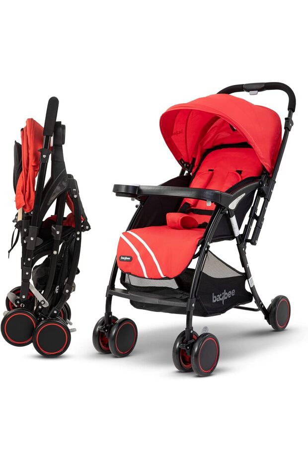 Baby Stroller for Travel with 3 Position Adjustable Seat & Canopy, Reversible Handle,(Red)