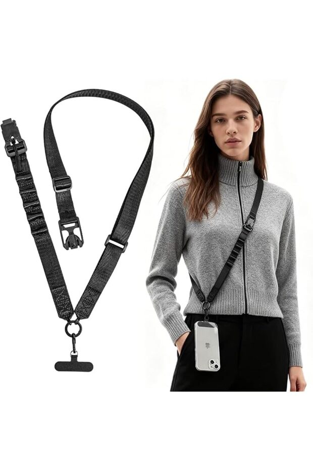 Nylon Webbing Phone Sling Lanyard with Tether Adjustable Length Neck Strap with Clasp,