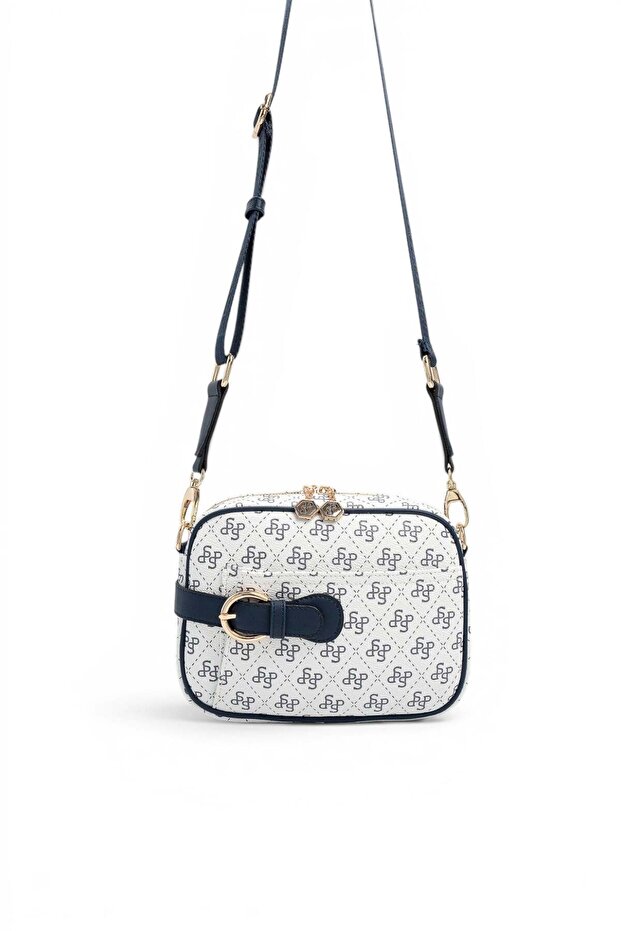 White - Navy Blue Monogram Women's Crossbody Bag Sp1256