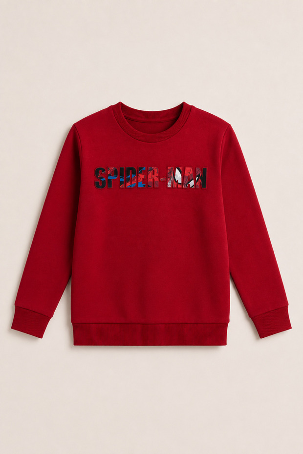 Spider-Man Embossed Text Printed Red Boys' Sweatshirt