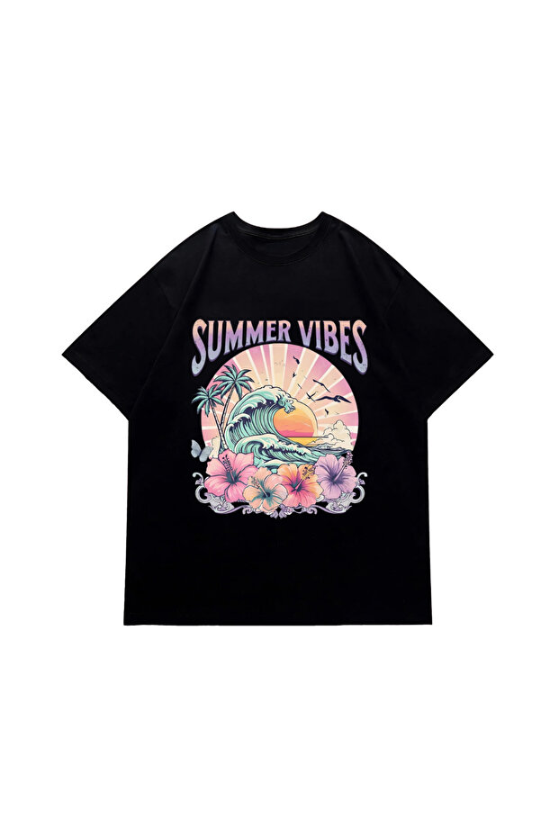 Summer Themed Printed Oversize T-Shirt