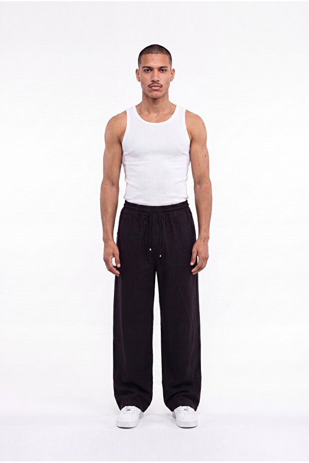 Men's Baggy Linen Trousers Black