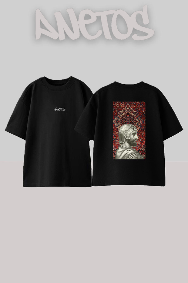 Cyrus Great Design Back Printed Cotton Black Oversize T-Shirt