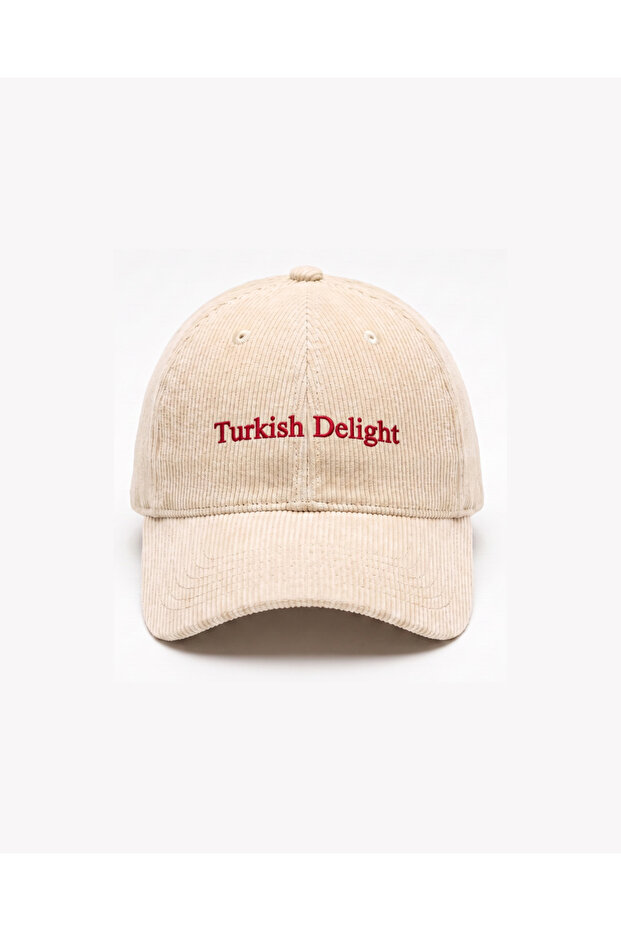 Turkish Delight Red Embroidery Printed Beige Premium Velvet Hat