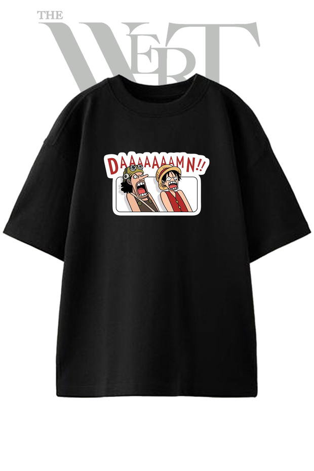 Luffy Usopp Design Printed Unisex Black Oversize T-Shirt