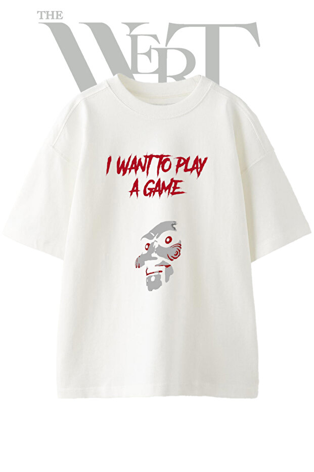 Saw Jigsaw Design Printed Unisex White Oversize T-Shirt