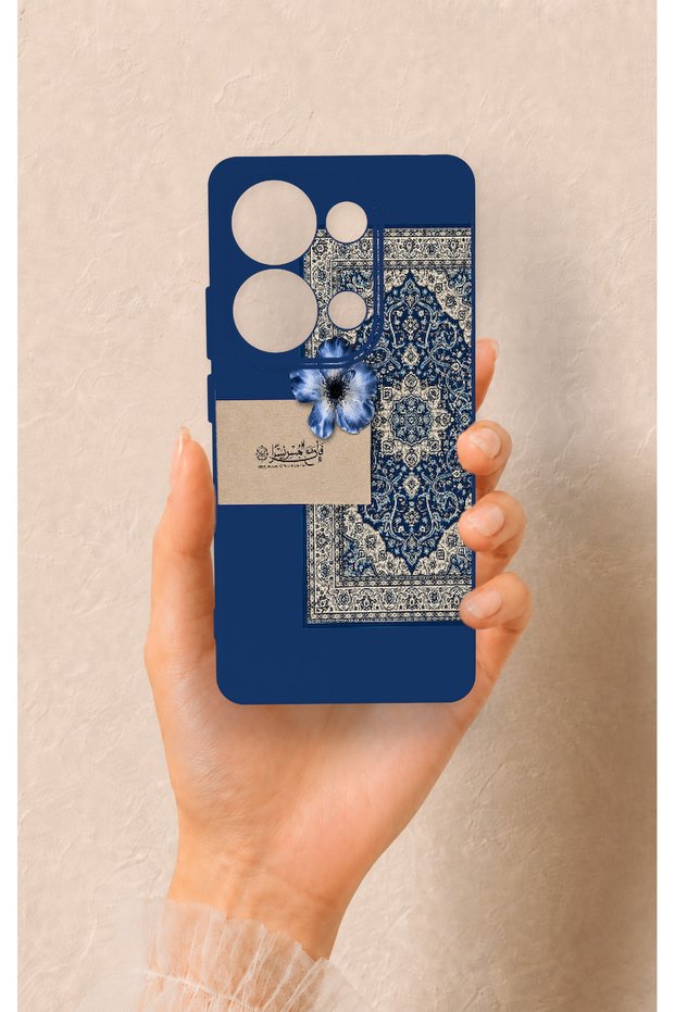 حافظة سيليكون بنمط السجاد الأزرق العرقي متوافقة مع هاتف Redmi Note 13 Pro 4G