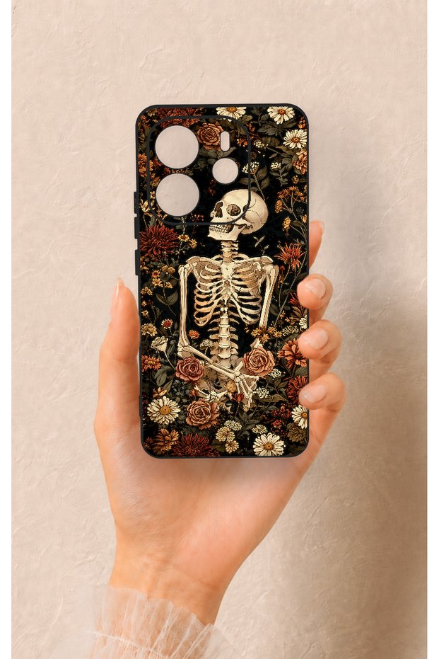 Redmi Note 14 4g Compatible Floral Skeleton Pattern Silicone Case