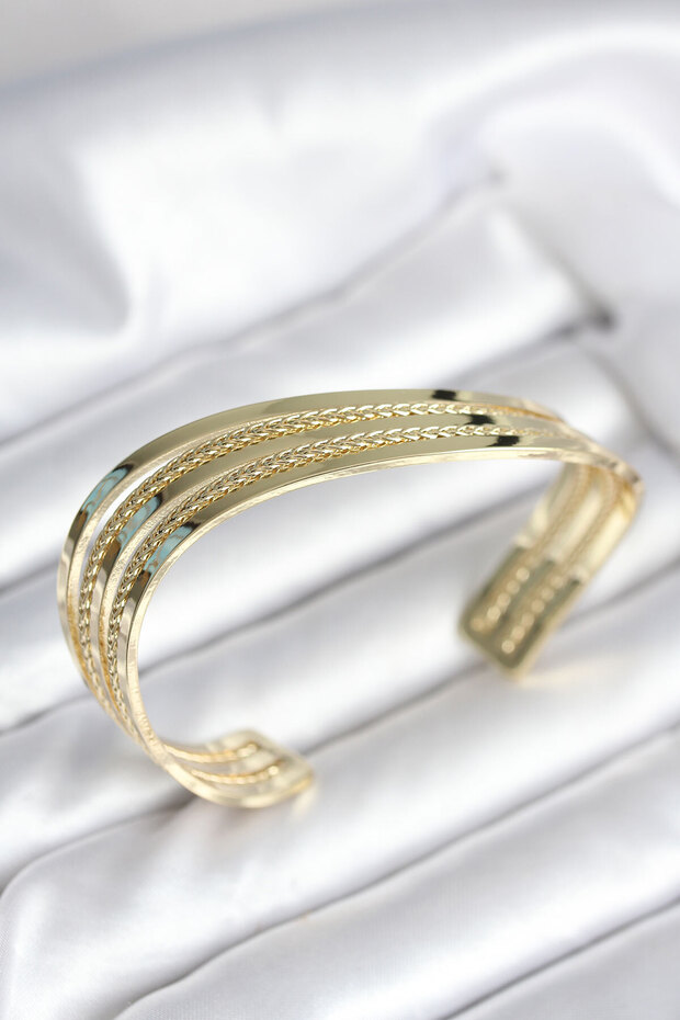 Oblique Stripe Model Gold Color Brass Women's Bracelet