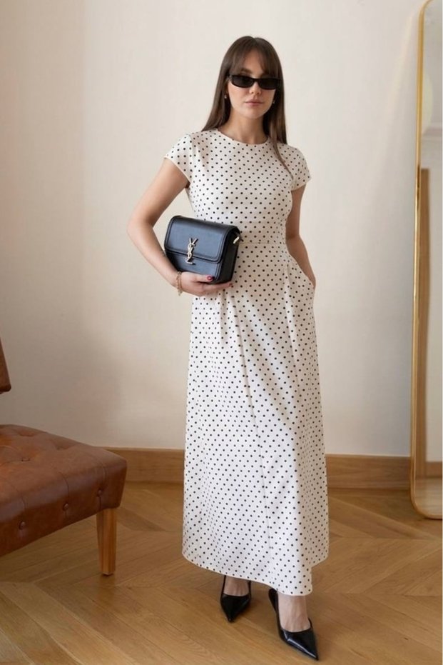 Polka Dot Short Sleeve Maxi Length Dress Av016160