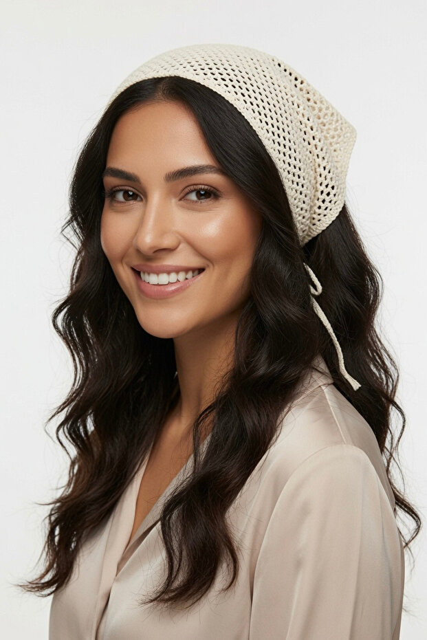 Beige Color Knitted Bandana Summer Hair Accessory