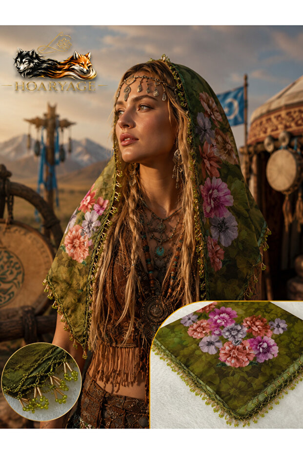 Handmade Patterned Hand Embroidered Cheesecloth with Ring Beads on the Writing Edge Yemeni, Scarf, 4 Sides Embroidered