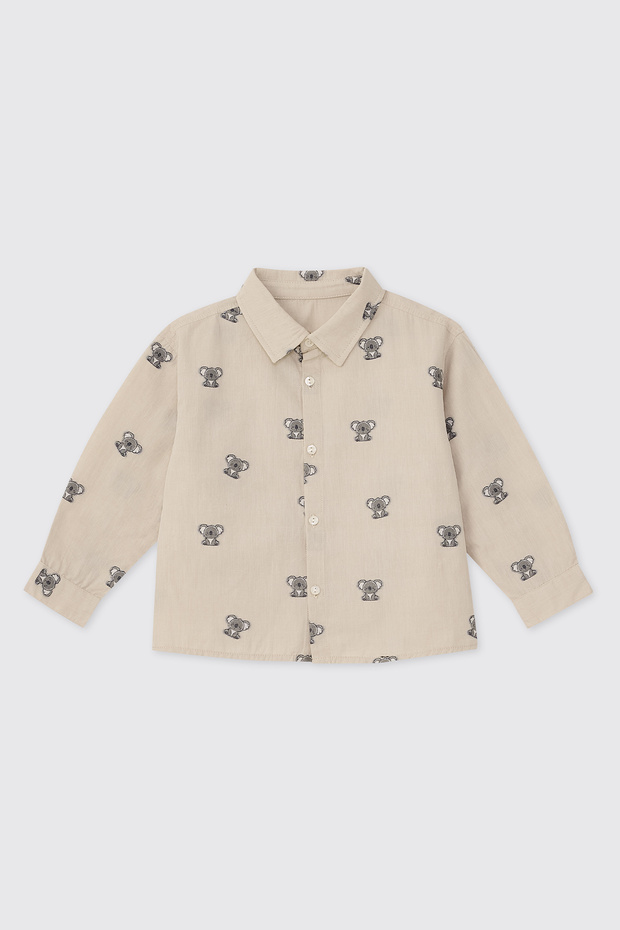 Baby Boy Beige Shirt with Buttoned Sleeves