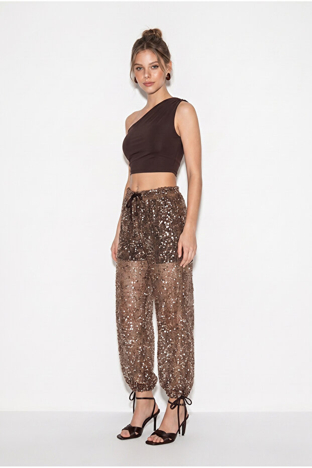 Women's Mink Shorts Lined with Sequins and Adjustable Legs Baggy Trousers 8027 60286387