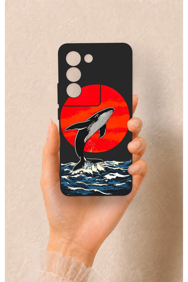 Vivo V30 Lite Compatible Red Sun Whale Pattern Silicone Case