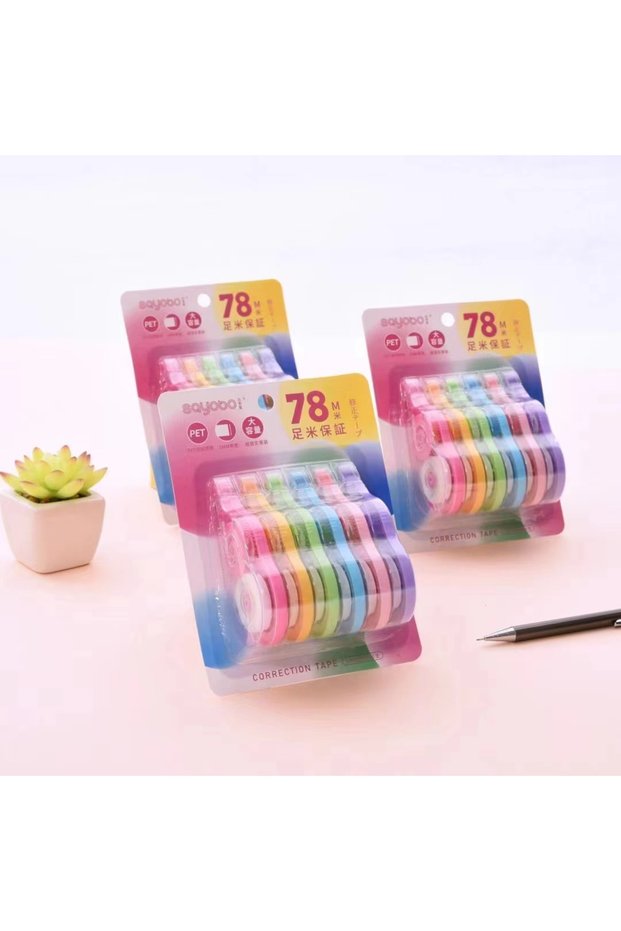 6 colors Correction Tape Large Capacity Affordable 6 Packs Student Office Stationery Transparent Cor