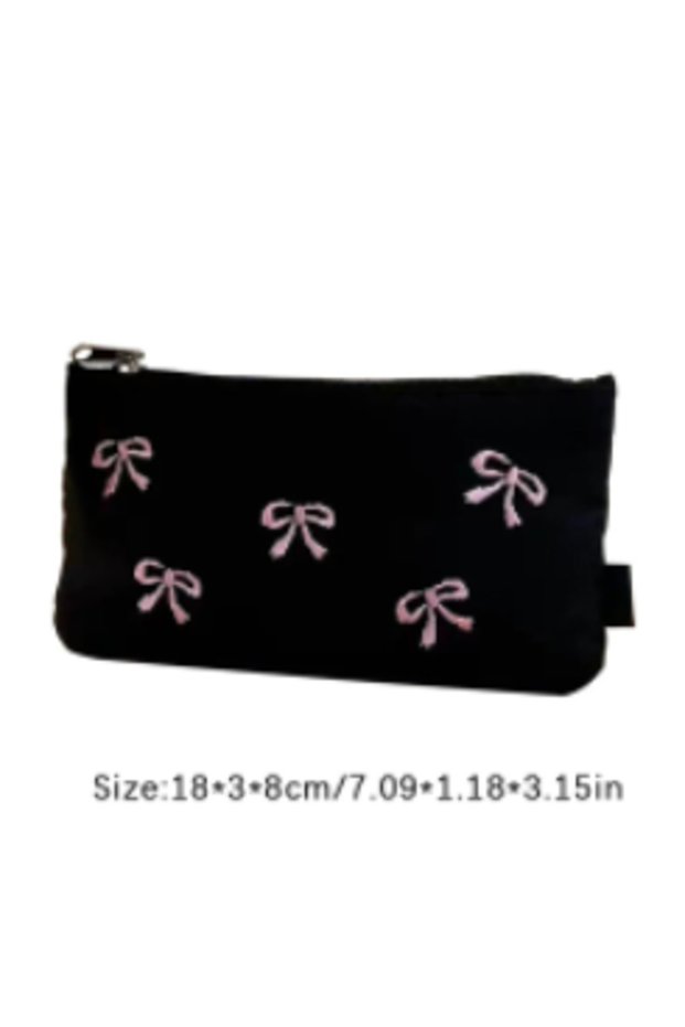 black ins Japanese bow embroidery pencil bag high value girl student stationery makeup brush storage