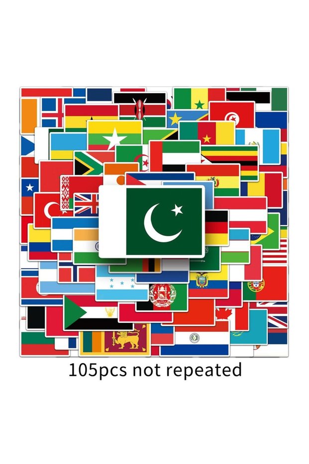 105PCS 105Pcs World National Flag Stickers Mixed Country Flag Decals DIY Decor for Laptop Water Bott