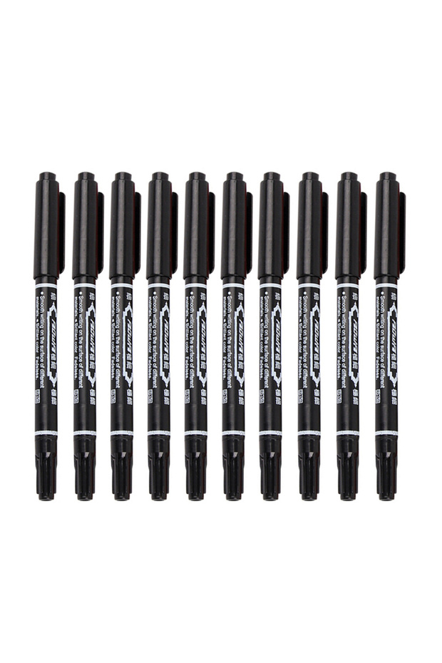 10 Pcs Black Set 10Pcs Double Sided Permanent Markers Pens Waterproof Oily Fine Tip Black Painting M