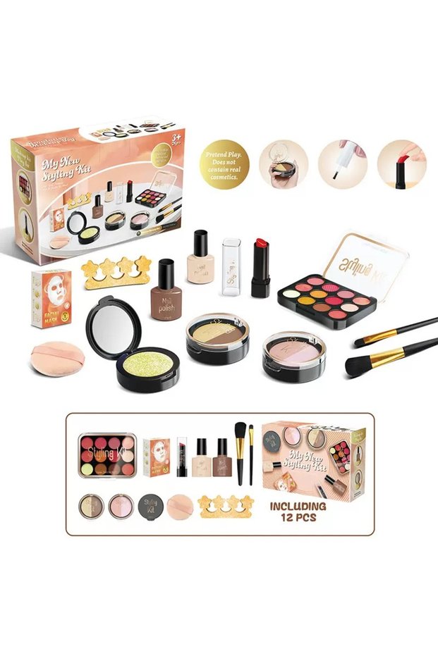 heise12 Girl’s Pretend Home Make-Up Set: Faux Manicure, Lip Color, Eye Shadow, Non-Washable Princess