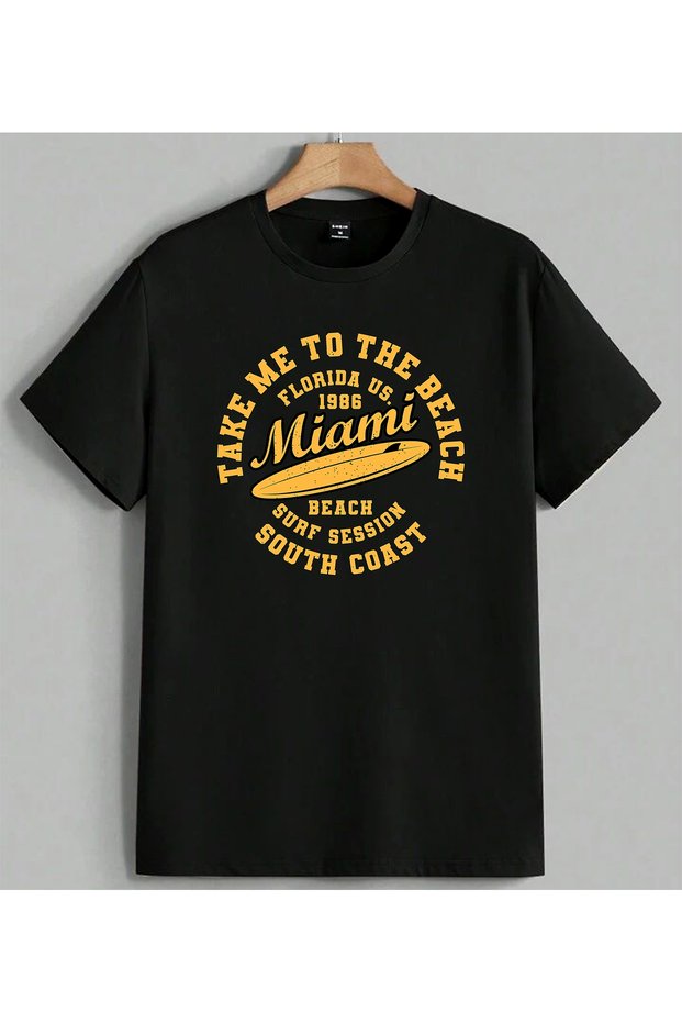 Miami Beach Surfing Vintage Printed Unisex Oversize T-Shirt Black