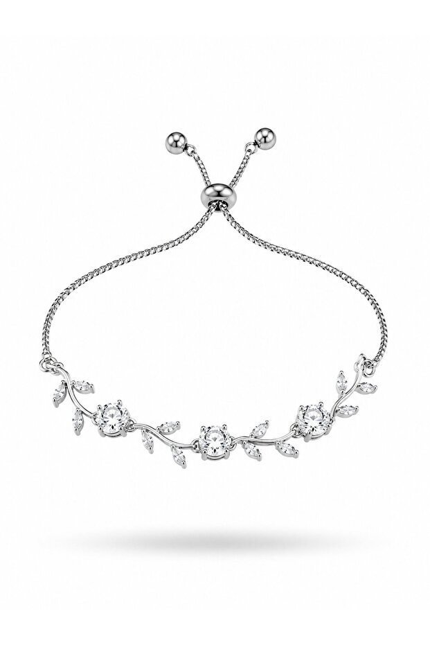 Silver Color Zircon Stone Brass Ivy Flower Model Elevator Bracelet