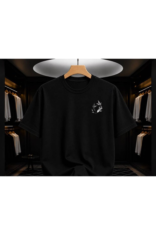 Black Yin Yang Koi Fish Minimal Print Unisex T-Shirt – Japanese-Inspired Zen Design for Everyday Wear