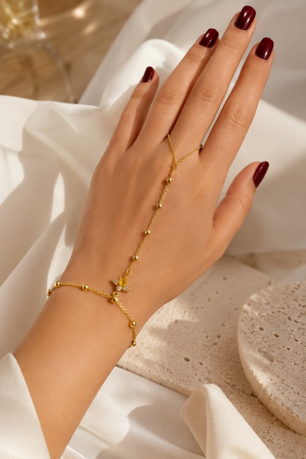 Women's Stainless Steel Gold Color Bee Figured Shahmeran Bracelet – Zircon Stone, Tarnish Resistant, Adjustable Model