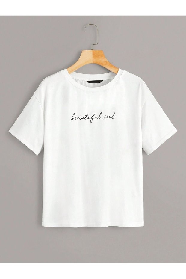 Women's White Beautiful Soul Printed Oversize T-Shirt