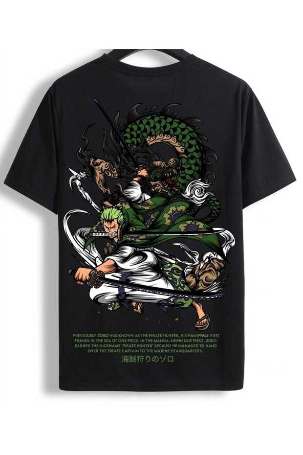 Unisex Oversize Anime Character Printed Black T-Shirt