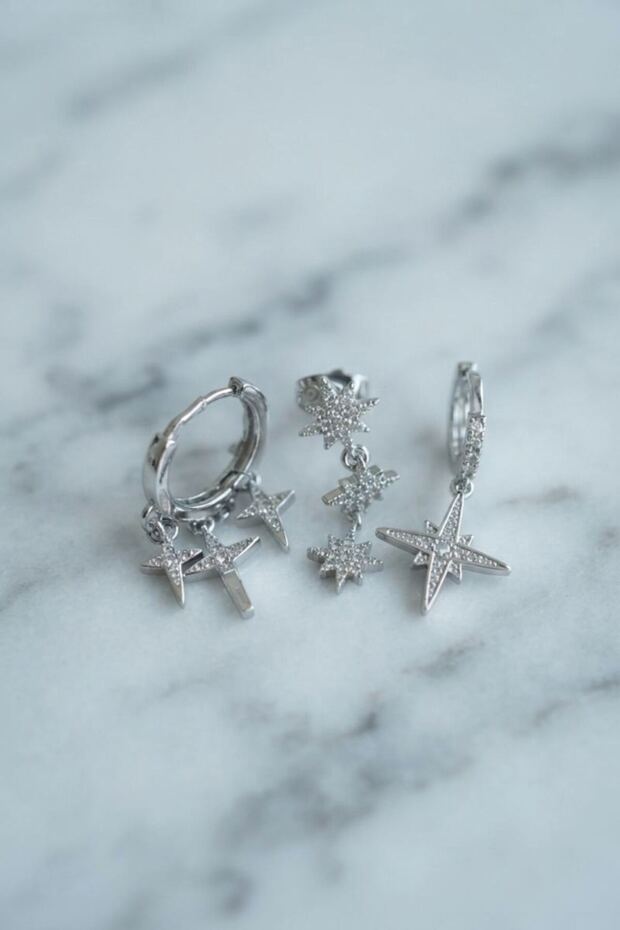Polar Star Model Silver Color 3-Piece Earring Set