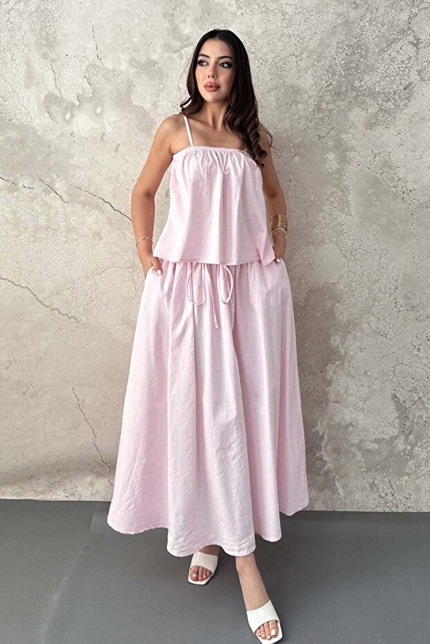Women's Blue Flounce Blouse and Skirt Set