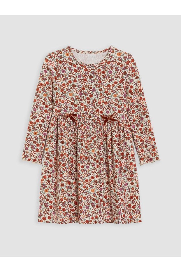 Lcw Kids Ecru Crew Neck Floral Girl's Dress