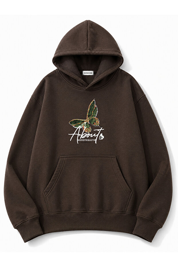 Green Butterfly Printed Hooded 2 Thread Threaded Sweatshirt