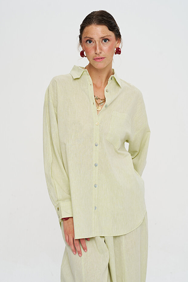 Women's Single Pocket Oversized Cut Shirt with Stripe Detail