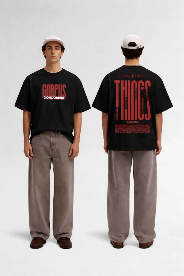 Unisex Front and Back Printed Crewneck Oversize T-Shirt - Short Sleeves