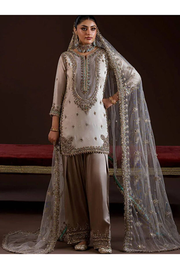 White Crepe Silk Top Bottom & Dupatta - FFT7348 | White-Size:XL-42-Inches
