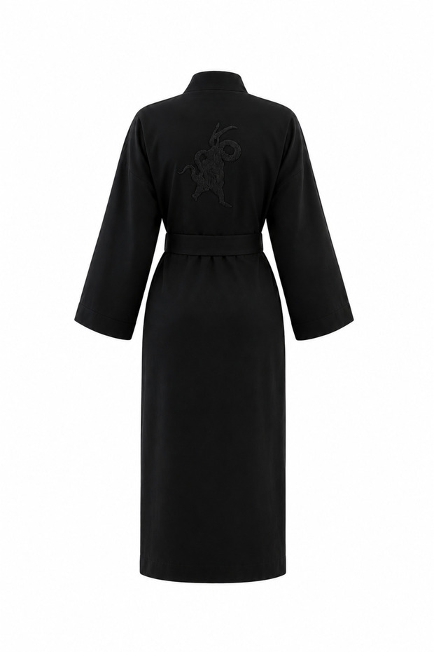 Black 100% Linen Premium Kimono with Tiger Pattern