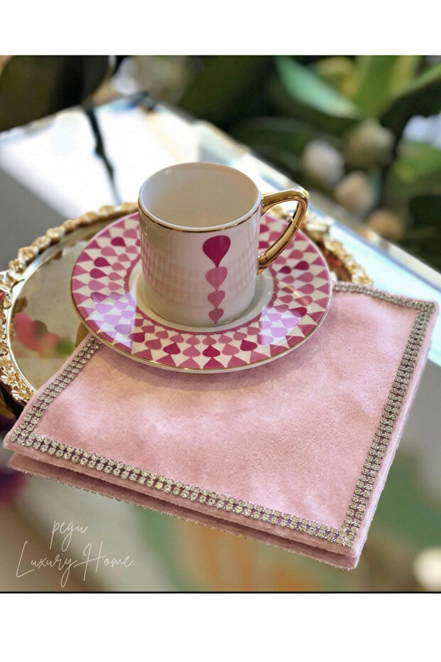 Pink Velvet Textured (Single Layer) Luxury Waterway Stone Brown, Cocktail Presentation Cover, 1 Piece