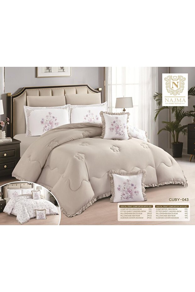 Nofrin Microfiber Summer Quilt Reversible Plain and Textured - 8 Pieces Soft Floral Patterns - Double Summer Bedspread 8 Piece Set