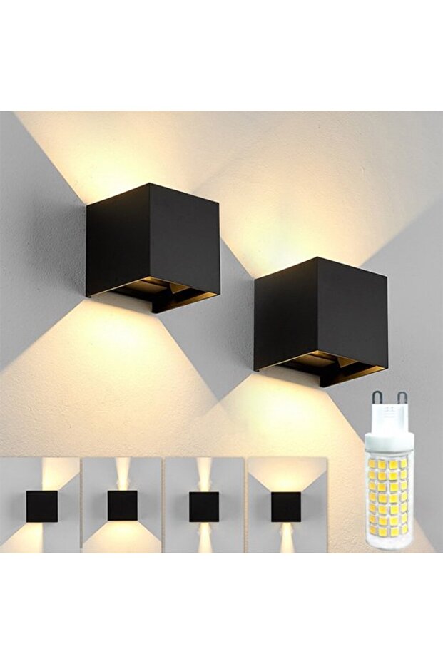 2 Pcs Black Modern Outdoor Wall Lights, IP65 Waterproof Sconces with Replaceable 3000K Warm White G9 LED Up-Down Bulbs