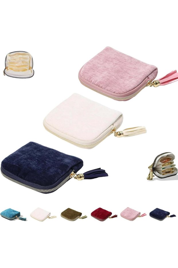 3-Piece Travel Jewelry Box Set, Zippered Jewelry Pouch, Portable Jewelry Organizer, Velvet Jewelry Bag with Zipper & Tassels, Earrings, Necklaces.