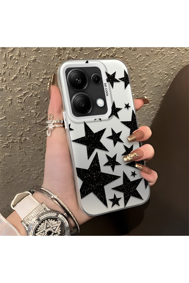 Poco M6 Pro 4g Compatible High Quality Flat Printing Black Star Pattern Cool Silicone Phone Case