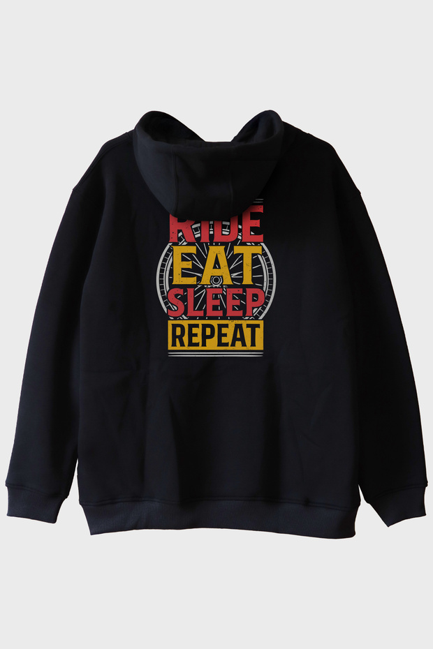 Ride Eat Sleep Repeat Printed Black Hoodie